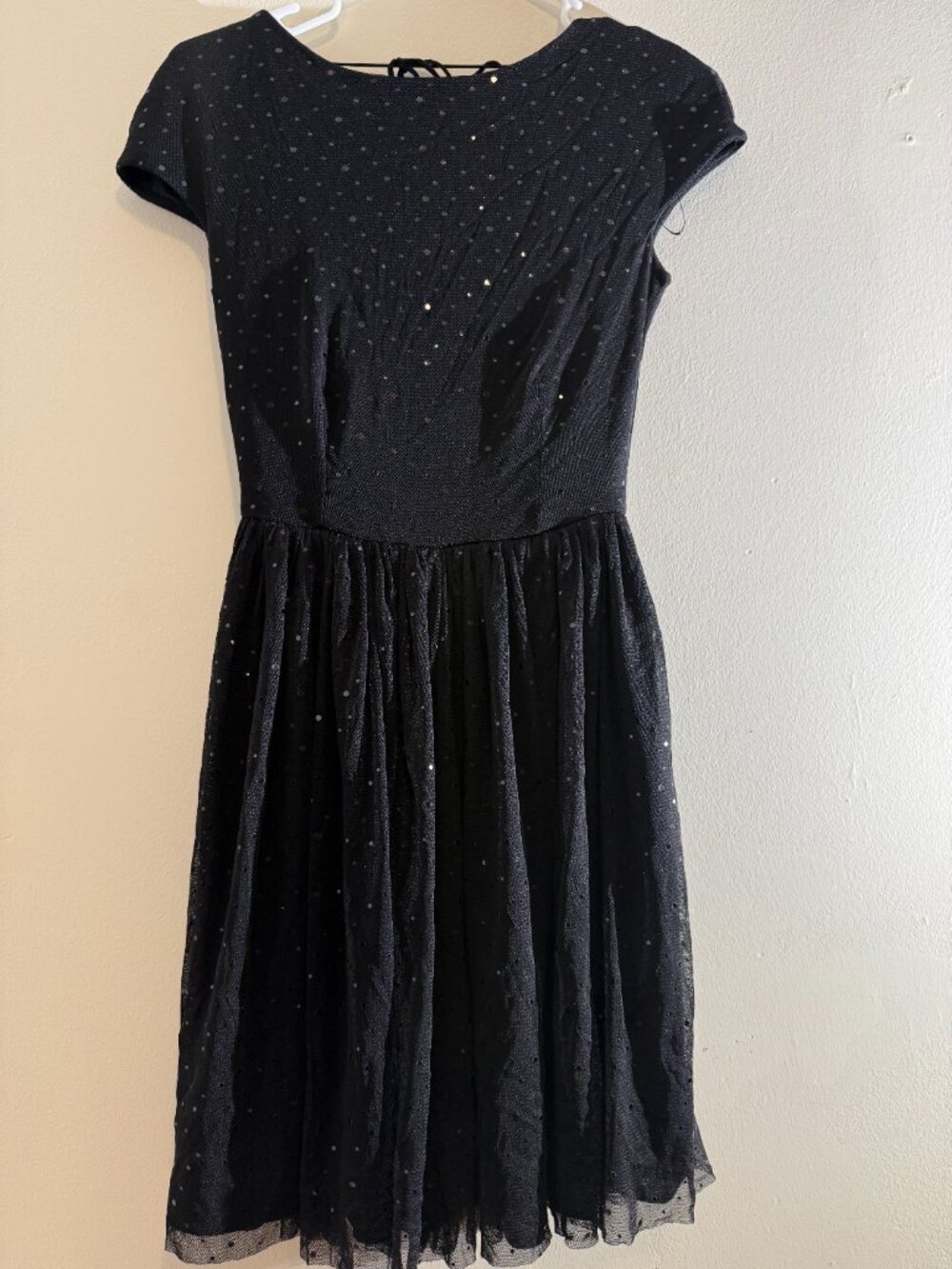 Zara Basic Black Sequin Polka Dot Tulle Mesh Dress | Size XS